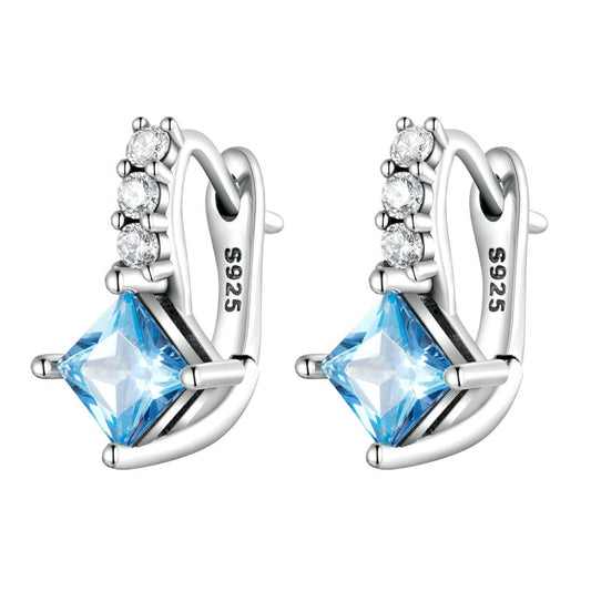 925 Sterling Silver Blue Zirconium Ear Clip Earrings