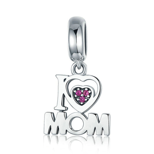 925 Sterling Silver i Love Mom Letter Charms Beads