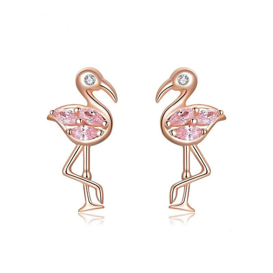 925 Sterling Silver Rose Gold Color Cubic Zirconia Stud Earrings