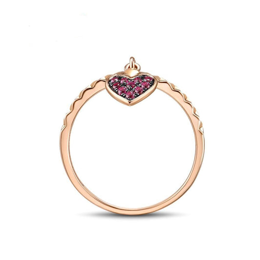 9K 375 Rose Gold lab Created Ruby Heart Shape Ring For Lady
