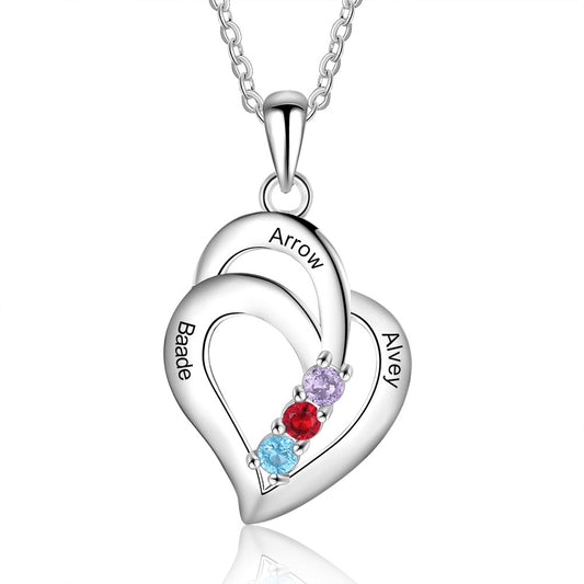 Personalized Name Necklace with 3 Birthstones Engravable Customized Pendant Necklaces Gifts