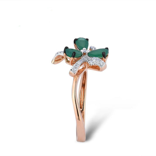 14K 585 Rose Gold Ring For Women Magic Emerald Sparkling Diamond Engagement Anniversary Elegant Shining Fine Jewelry