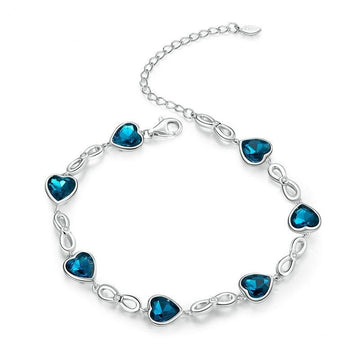 Sterling Silver 925 Blue Heart Bracelet for Women