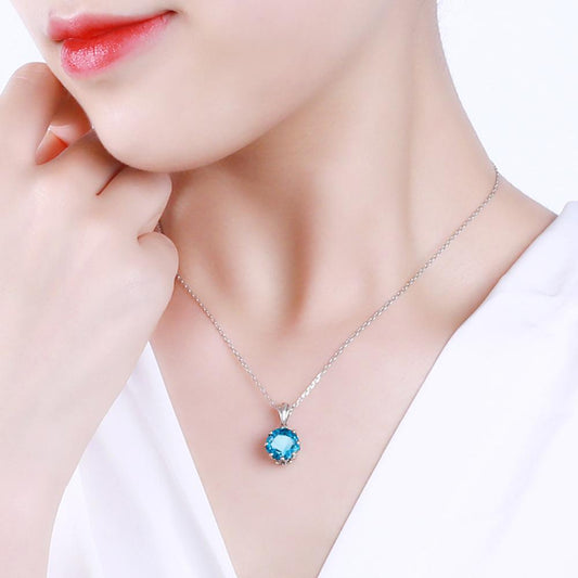 Sky Blue Topaz Gemstone Pendants Necklaces Women 925 Sterling Sliver Round Romantic Jewelry