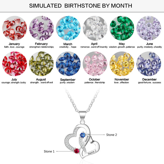 Customized 2 Birthstones Heart Necklace
