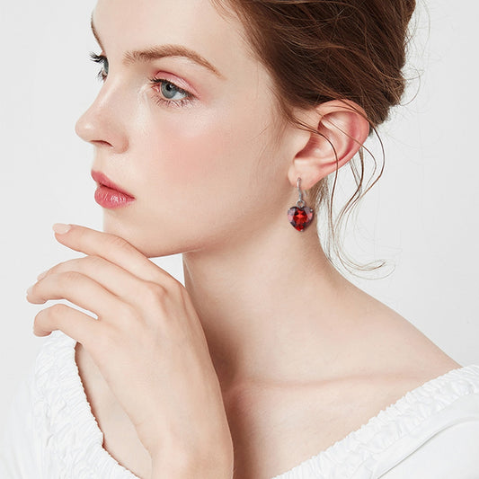 Red Heart Gemstone Unique Long Drop Earrings
