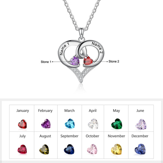 Personalized Heart Birthstone Pendant Necklace