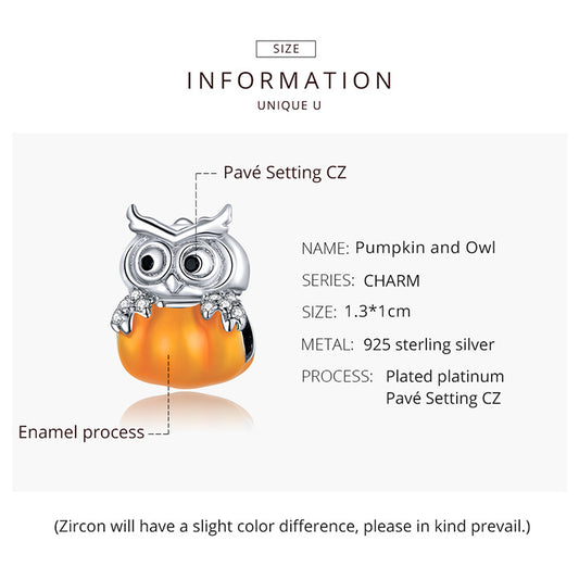 925 Sterling Silver Pumpkin and Owl Charm Beads
