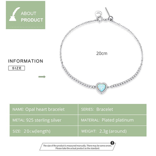 925 Sterling Silver Opal Heart Bracelet
