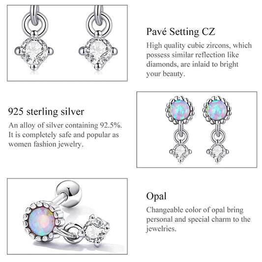 925 Sterling Silver Simple Opal Stud Earrings