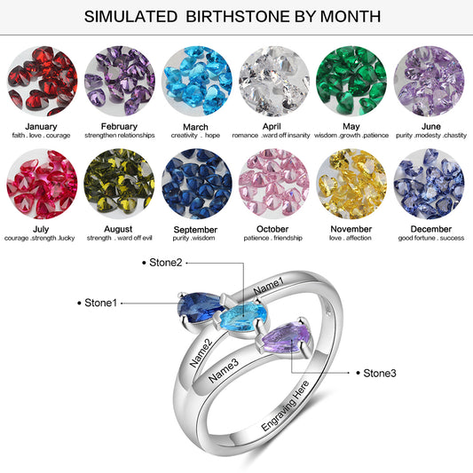 Personalized Water Drop Shaped Birthstone Ring