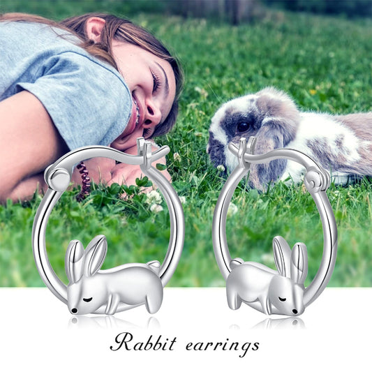Silver Plated Rabbit Cute Animal Hoop Earrings