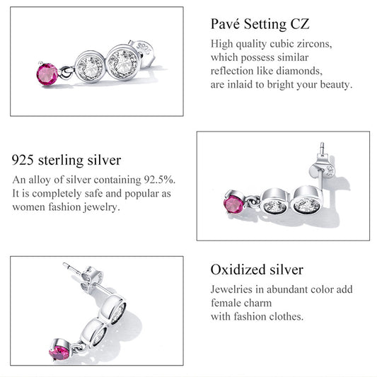 925 Sterling Silver Simple Round Zirconium Sparkling Drop Earrings