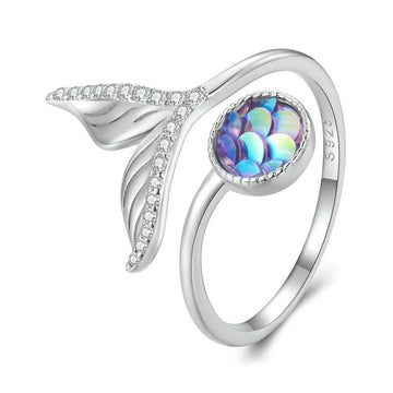 925 Sterling Silver Mermaid Fishtail Adjustable Ring