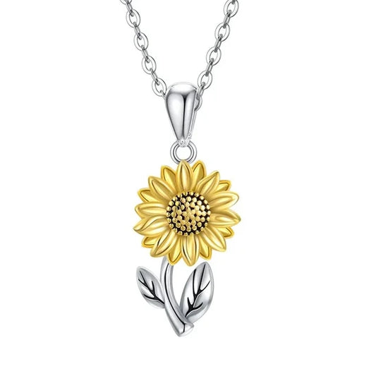 925 Sterling Silver Sunflower Flower Necklace