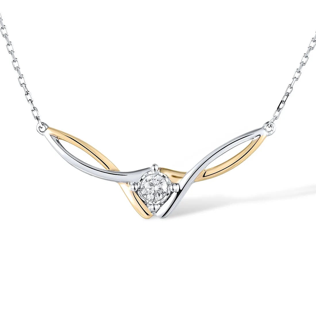 Collana in oro bicolore 9K 375 autentico, zirconi cubici bianchi scintillanti, elegante gioiello per anniversario