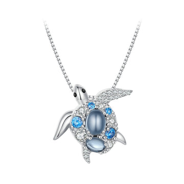 925 Sterling Silver Blue Spinel Sea Turtle Pendant Necklace