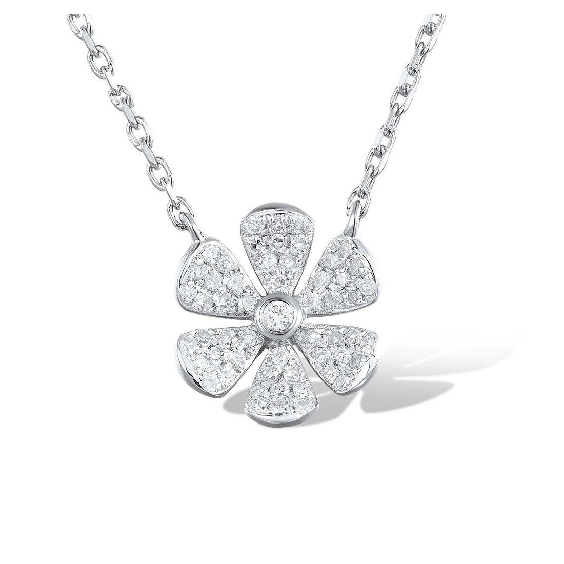 Collana in vero oro bianco 14K 585 con ciondolo a forma di fiore con diamanti scintillanti, regali di anniversario, gioielleria raffinata
