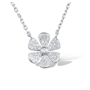 Collana in vero oro bianco 14K 585 con ciondolo a forma di fiore con diamanti scintillanti, regali di anniversario, gioielleria raffinata