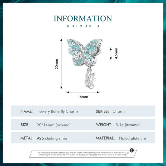 925 Sterling Silver Enamel Process Butterfly Flower Charms Beads DIY Jewelry