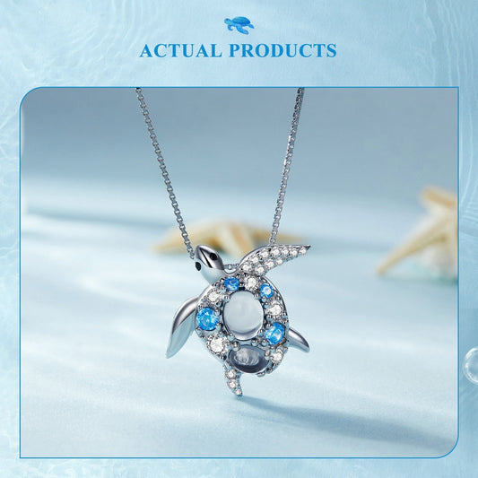 925 Sterling Silver Blue Spinel Sea Turtle Pendant Necklace