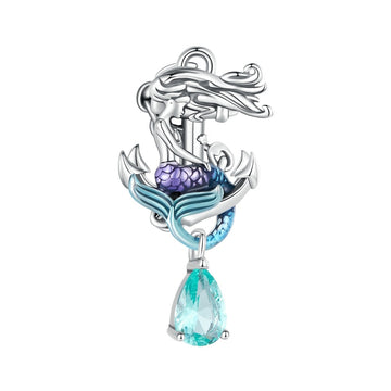 Dijes de sirena con ancla en plata de ley 925 con esmalte azul