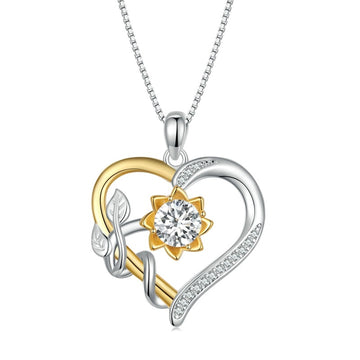 Sterling Silver Heart Shape Flower Pendant Necklace