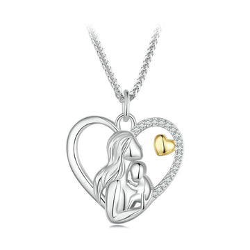925 Sterling Silver Mother and Child Heart Pendant Necklace Birthday Mother Day Gift Jewelry