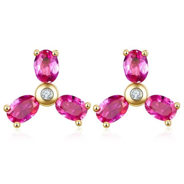 10K Yellow Gold Natural Ruby Diamond Stud Earrings