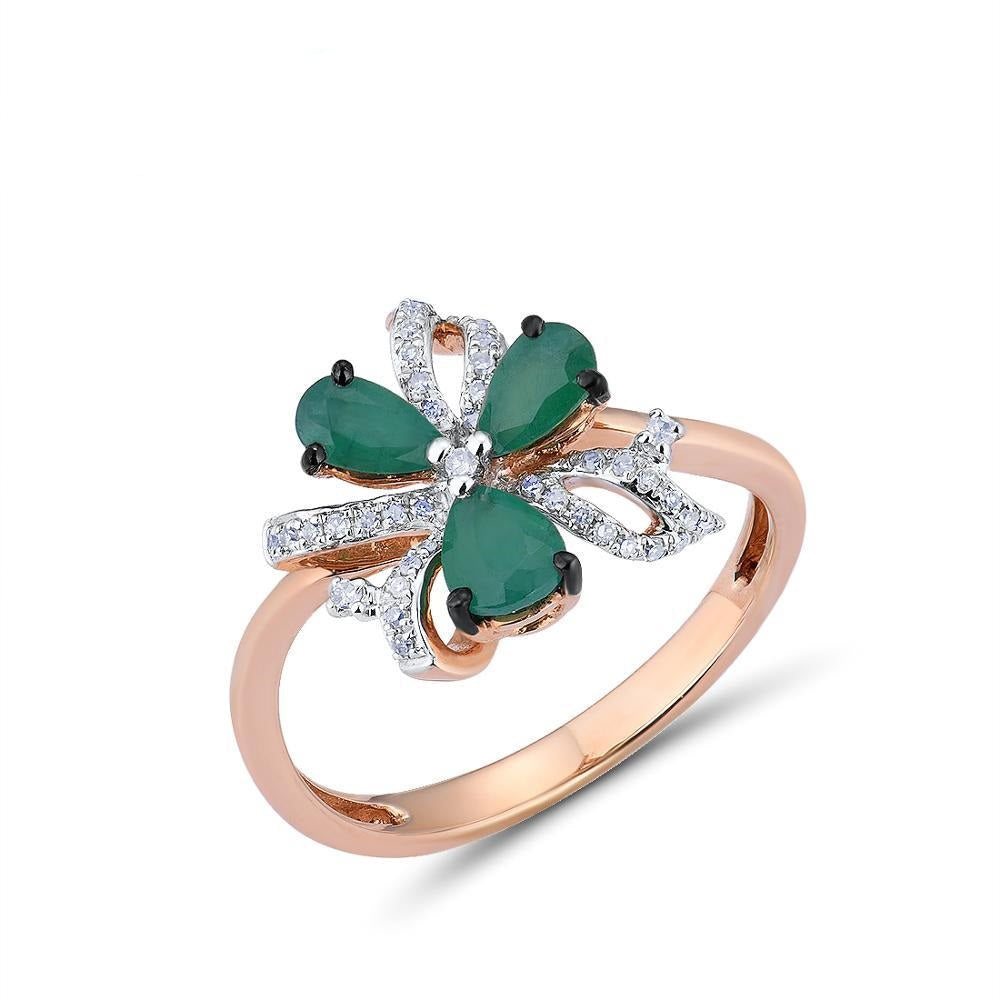 14K 585 Rose Gold Ring For Women Magic Emerald Sparkling Diamond Engagement Anniversary Elegant Shining Fine Jewelry