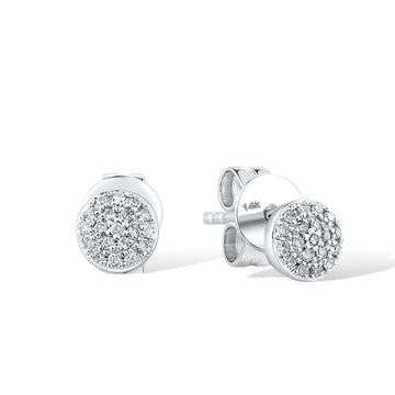 14K 585 White Gold Diamond Dainty Round Stud Earrings