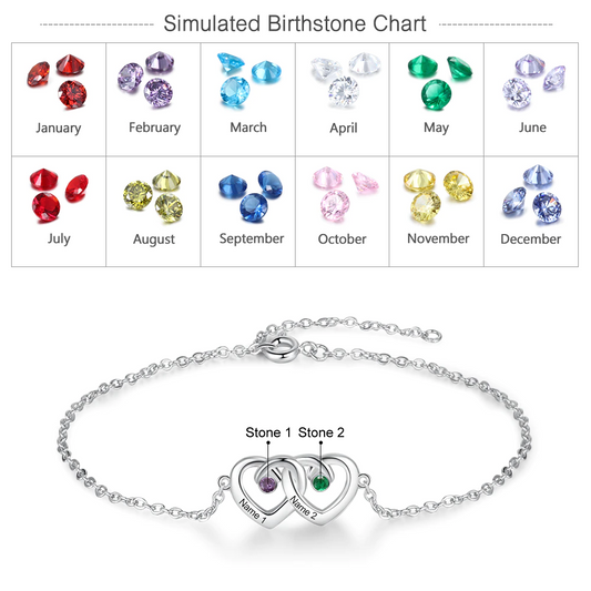 Customized Birthstone Double Heart Bracelet