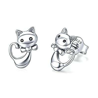 925 Sterling Silver Sticky Cat Earrings for Women