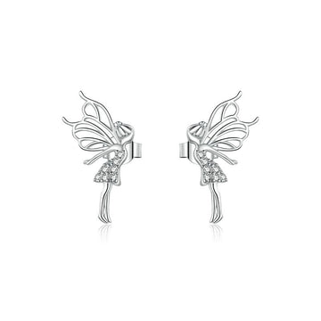 925 Jewelry Dancing Fairy with Wings Stud Earrings