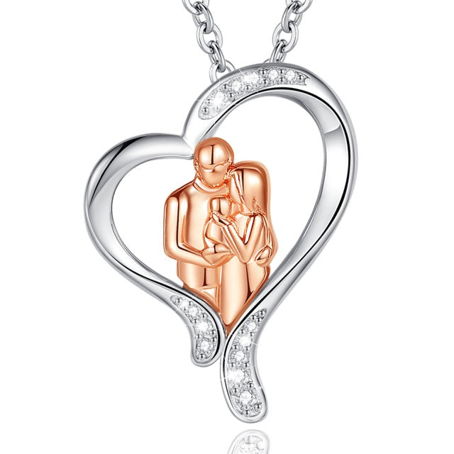 925 SilverI Mom Dad Baby Rose Gold Pendant Family Embraces Pure Necklace Fashion Jewelry Mom Birthday Day Gift