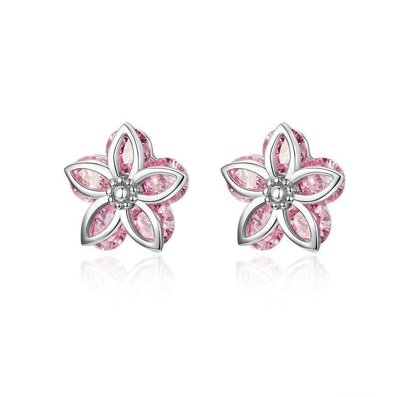 Pendientes de plata de ley 925 con cristales de flor de cerezo