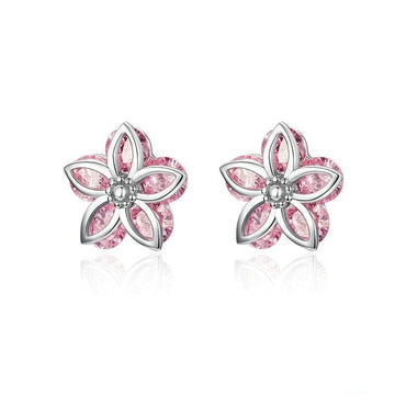 925 Stelring Silver Cherry Blossom Crystal Stud Earrings