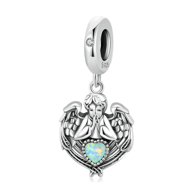 925 Sterling Silver Angel Praying Heart Charm Beads