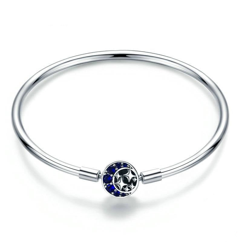 Pulsera de plata de ley 925 con luna azul y estrella