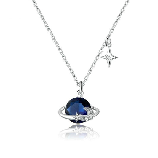 925 Sterling Silver Blue Planet Pendant Necklace