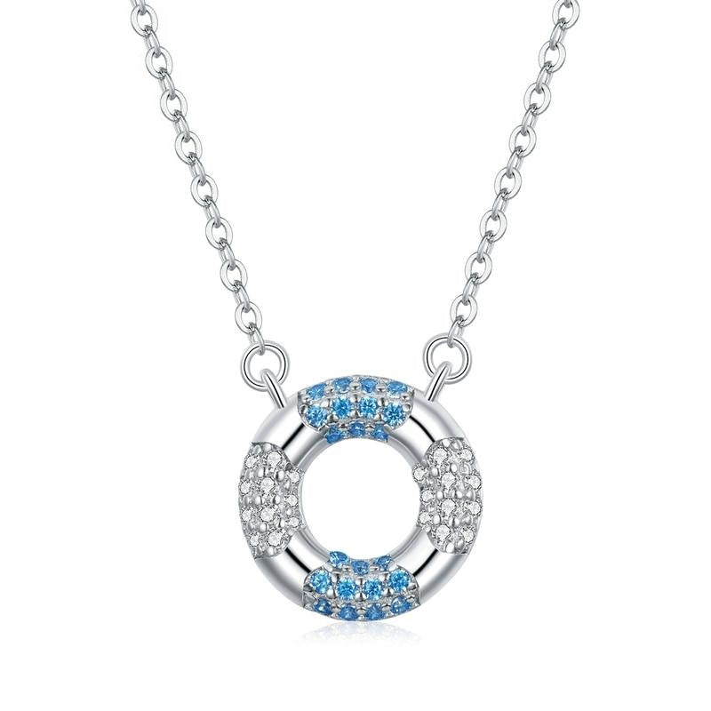 925 Sterling Silver Blue Swimming Circle Necklace