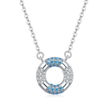 925 Sterling Silver Blue Swimming Circle Necklace for Girl