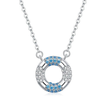 Collana in argento sterling 925 con cerchio blu da nuoto