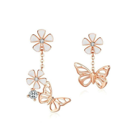925 Sterling Silver Butterfly and Flower Earrings