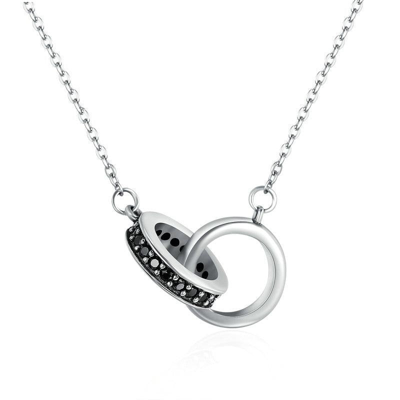 Collar con colgante de círculo negro en plata de ley 925