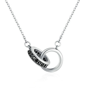 925 Sterling Silver Circle in Circle Black Pendant Necklace