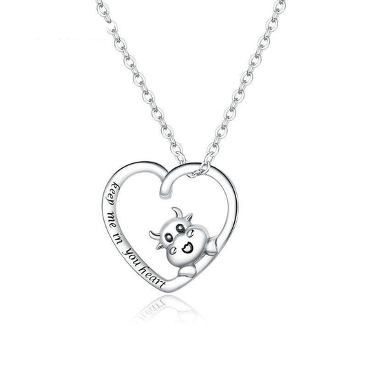 925 Sterling Silver Cute Cow Necklace