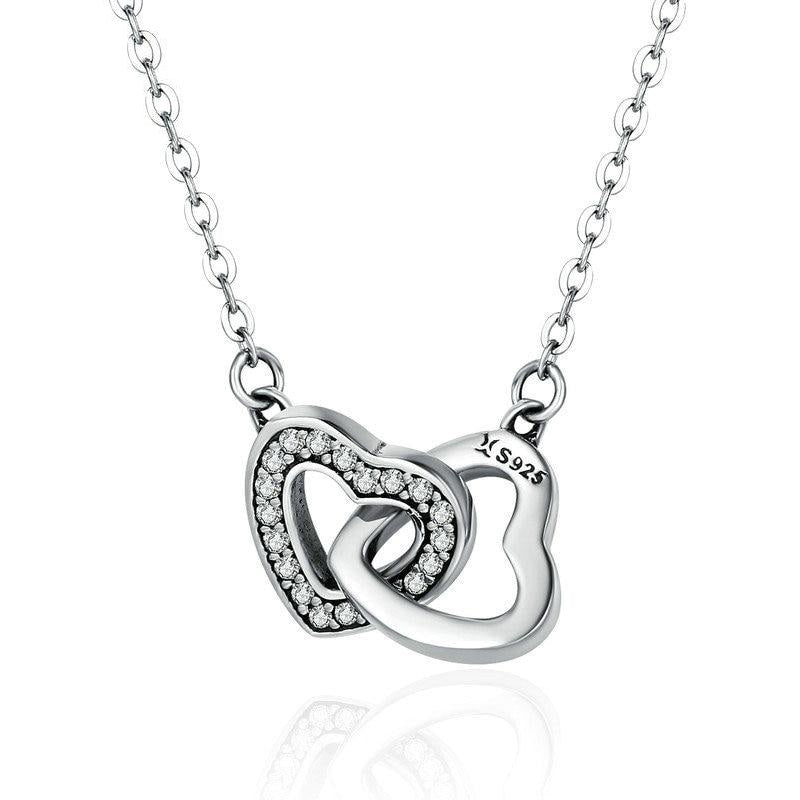 925 Sterling Silver Connected Heart Couple Heart Necklace