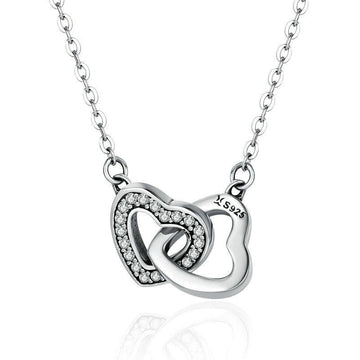 Collar de pareja de corazones conectados en plata de ley 925