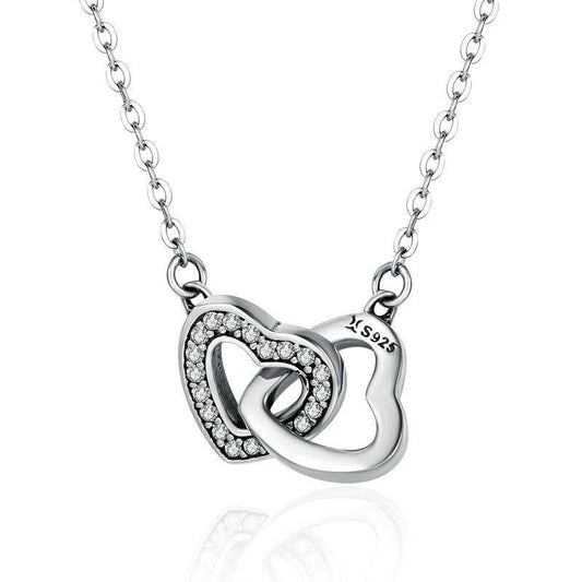 925 Sterling Silver Connected Heart Couple Heart Necklace